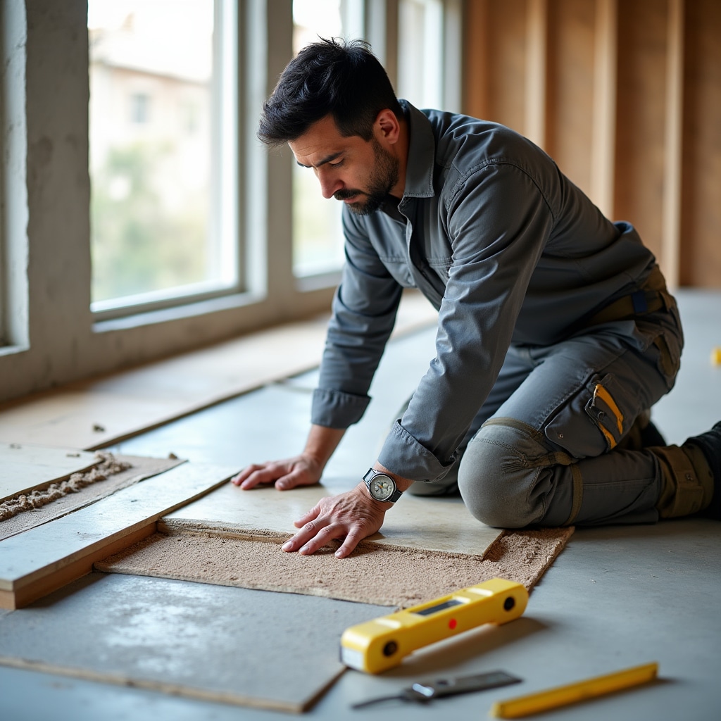 Professional installation of floating floor acoustic system