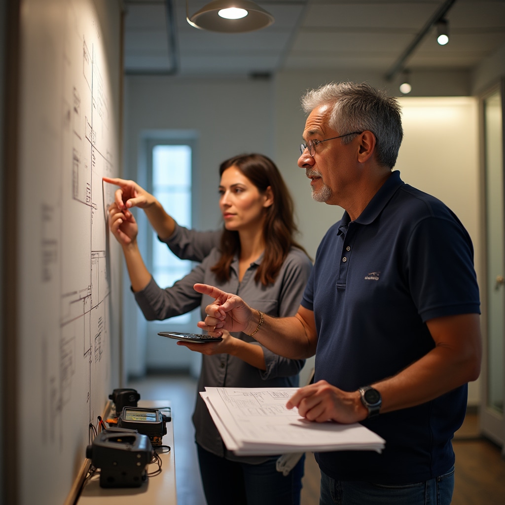 Acoustic engineer conducting professional sound transmission diagnosis