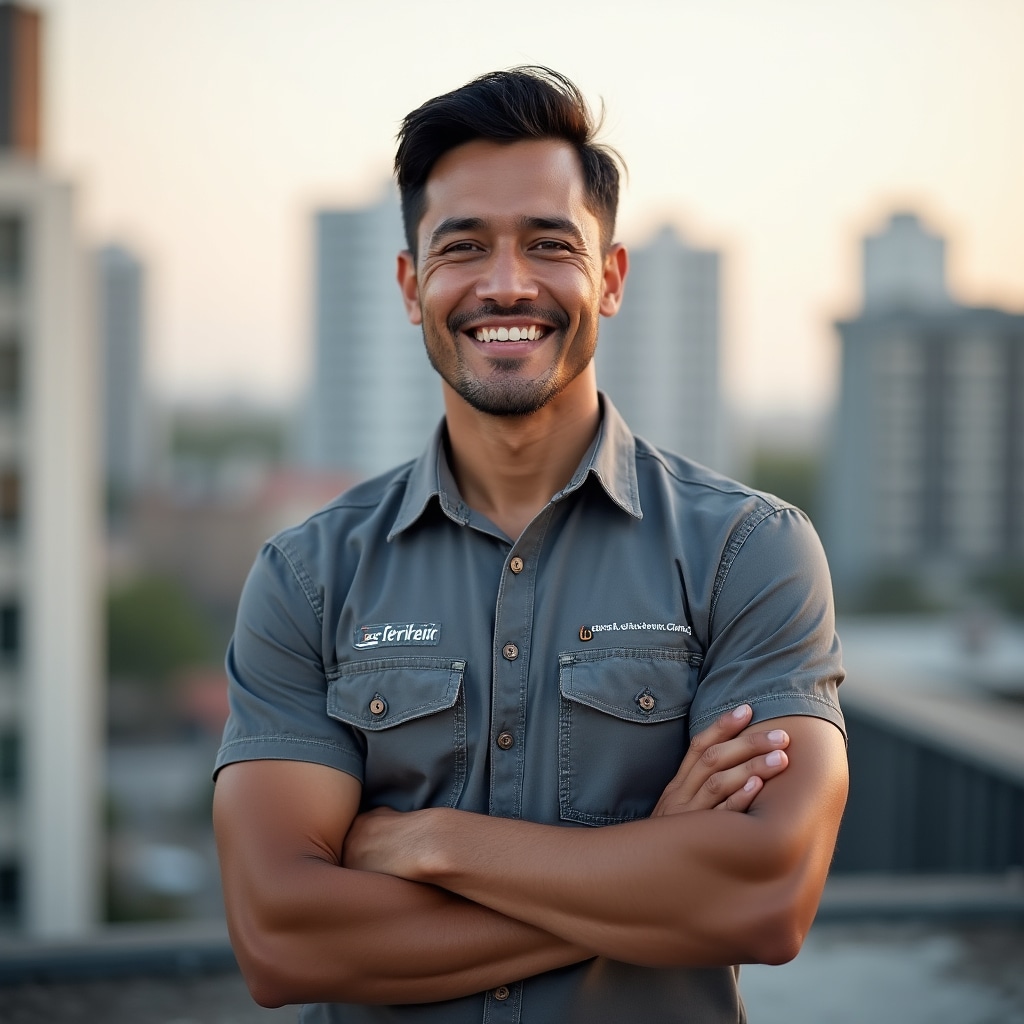 Installation technician working on floating floor system